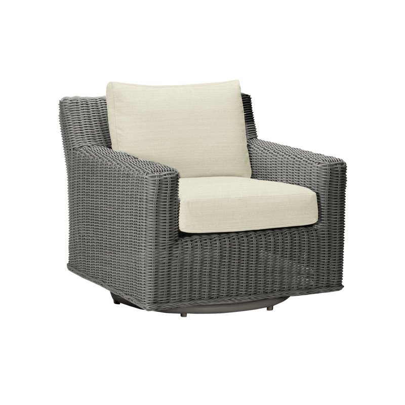 Rustic Swivel Patio Chair with Cushions, Rollo Chambray InsideOut® Linen, Slate Gray, Welt
