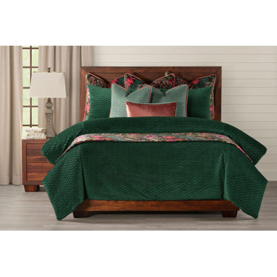 Pleated Velvet Emerald Green Duvet Cover & Insert Set