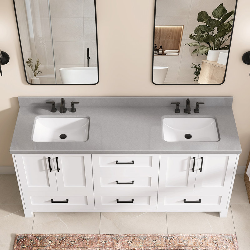 66 po X P 22 po D Comptoir de salle de bain rectangulaire lavabo double Dosseret H