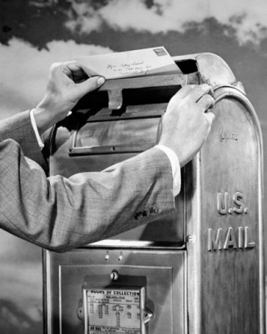 Posterazzi " Man's Hand Dropping Mail Into A Mailbox " Painting Print