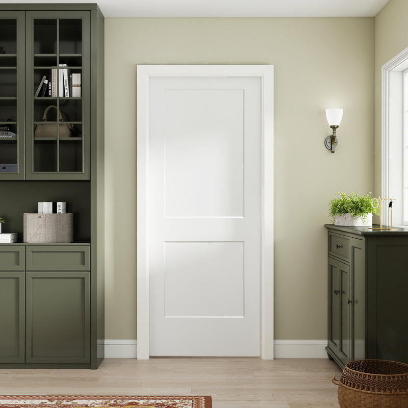 Porte coulissante 30 po x 80 po à 2 panneaux blancs lisses et moulés avec passe-tringle, 30 po x 80 po
