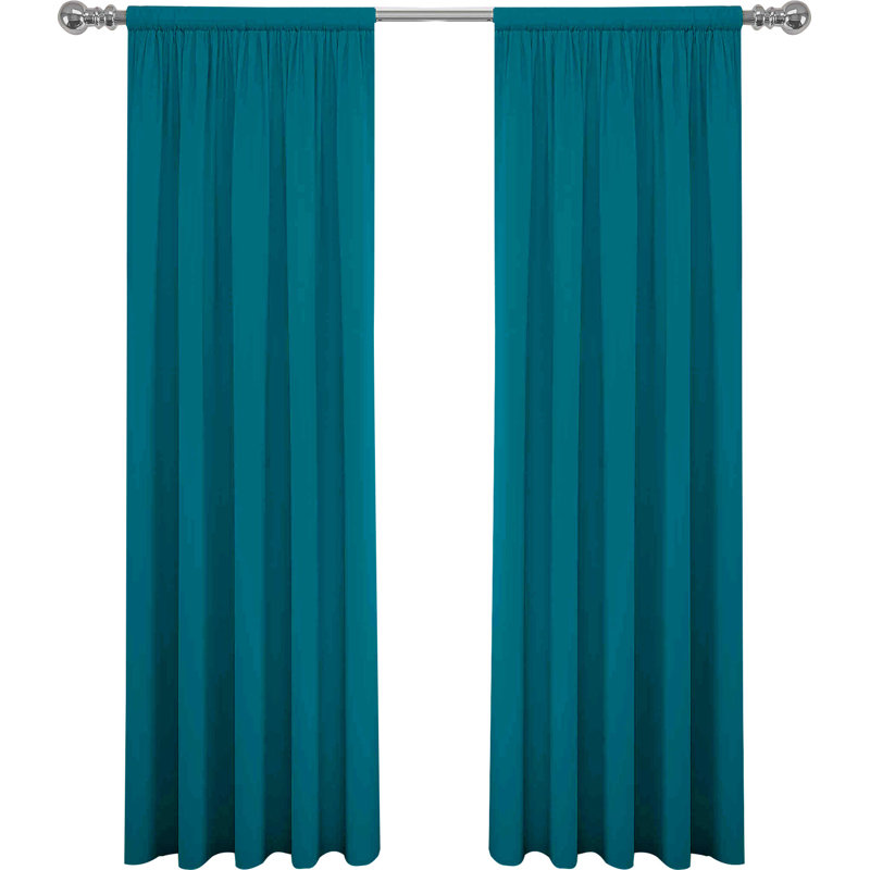 Teal Polyester Light-Filtering Rod Pocket Window Panels, Set of 2