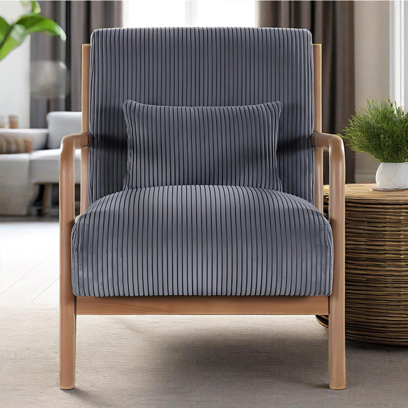Chaise longue en bois avec coussins Mid-Century, Gris, Brun