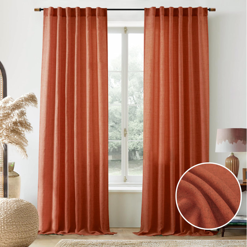 Janie Rod Pocket Semi-Sheer Curtain Panel Pair, 52" W x 96" L, Burnt Orange