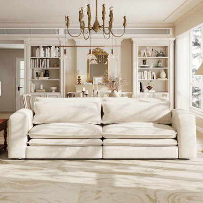 93" Sherpa Fleece Upholstered Sleeper Sofa with 3-in-1 Pull-Out Bed, Sherpa Sofa Bed for Living Room, Apartment, Beige