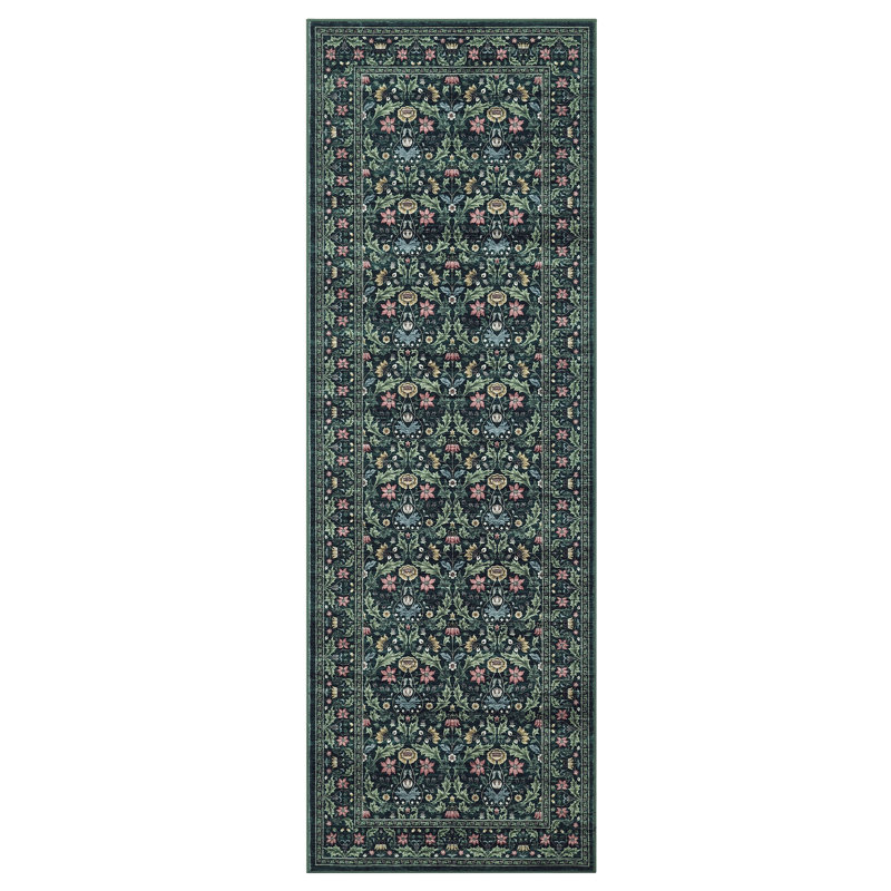 Floral Washable Living Room Rug Non Slip, Low Pile Foldable Printed Mat, Soft Non Shedding Floor Covering, Runner 2' x 6'