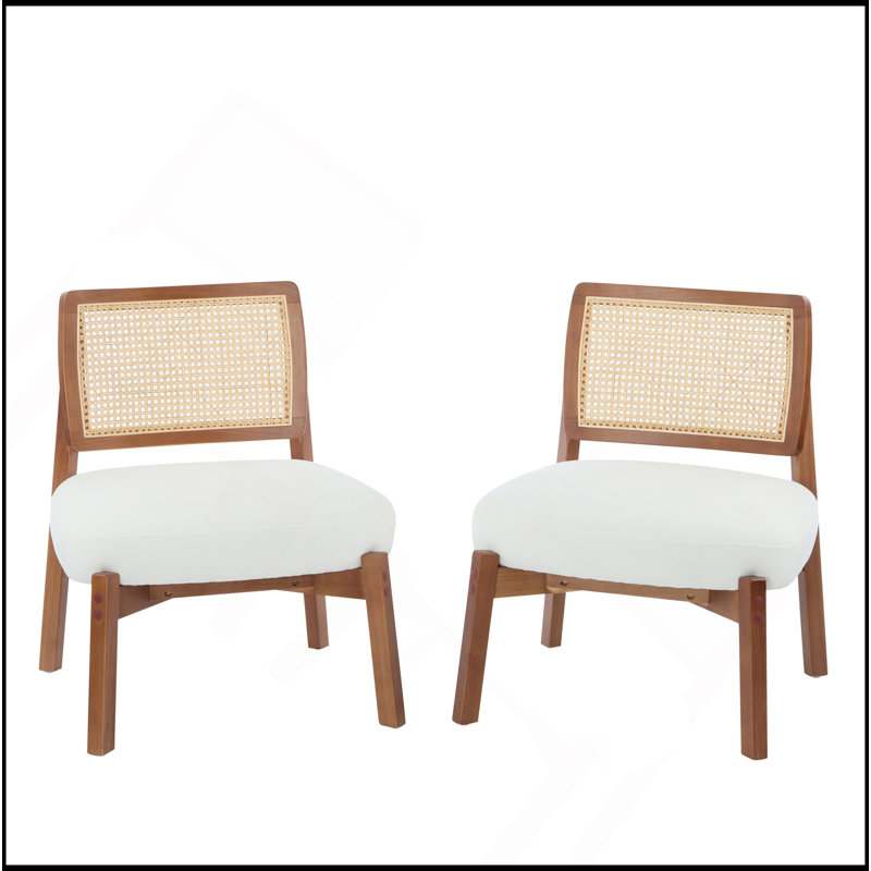 [Ensemble de 2] Méridienne beige moderne avec dossier tissé, structure robuste, sièges d'appoint minimalistes et élégants pour le salon, la chambre à coucher ou le bureau