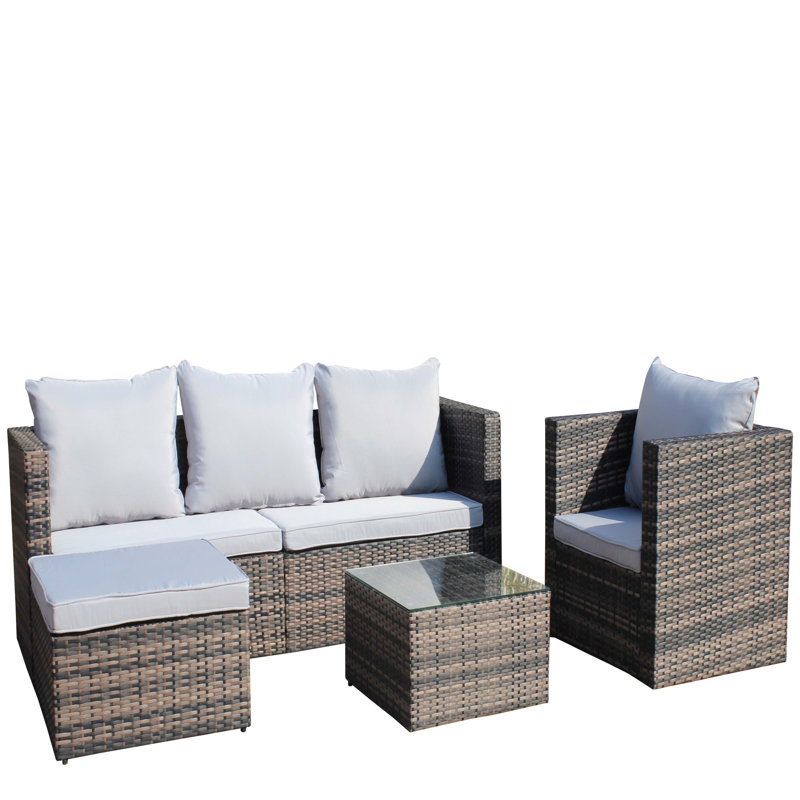 Outdoor garden patio furniture 4-piece pe rattan wicker sofa set with cushions and coffee table - shallow gray.