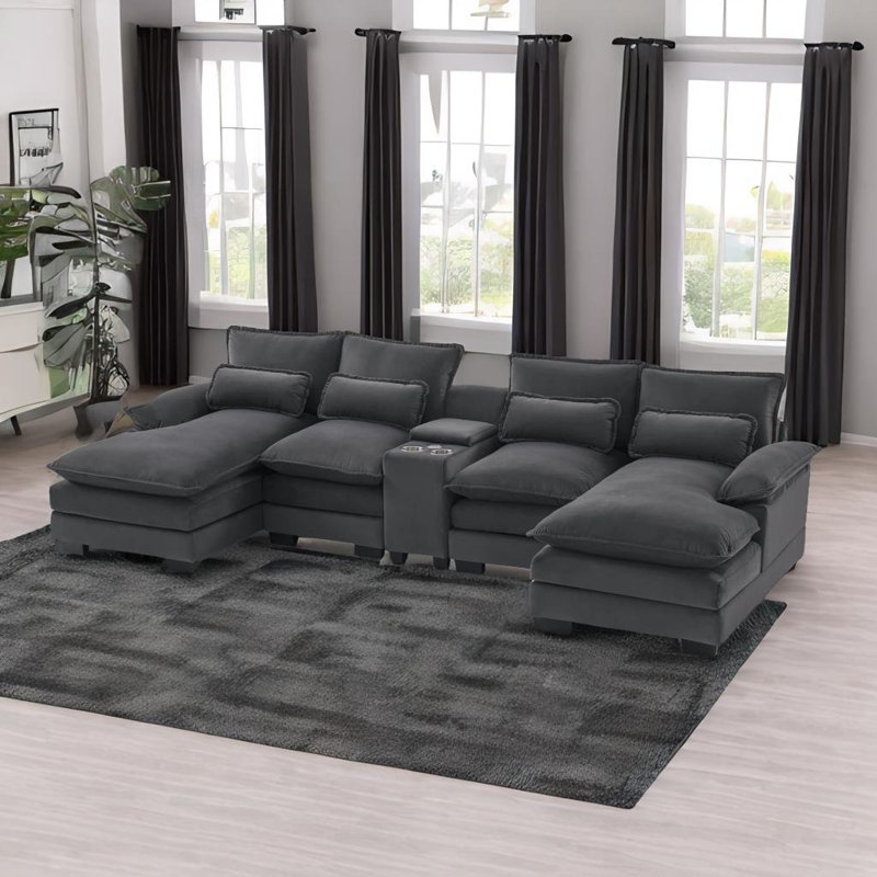 Canapé moderne en forme de U 123 * 55 ", blanc, Velours gris