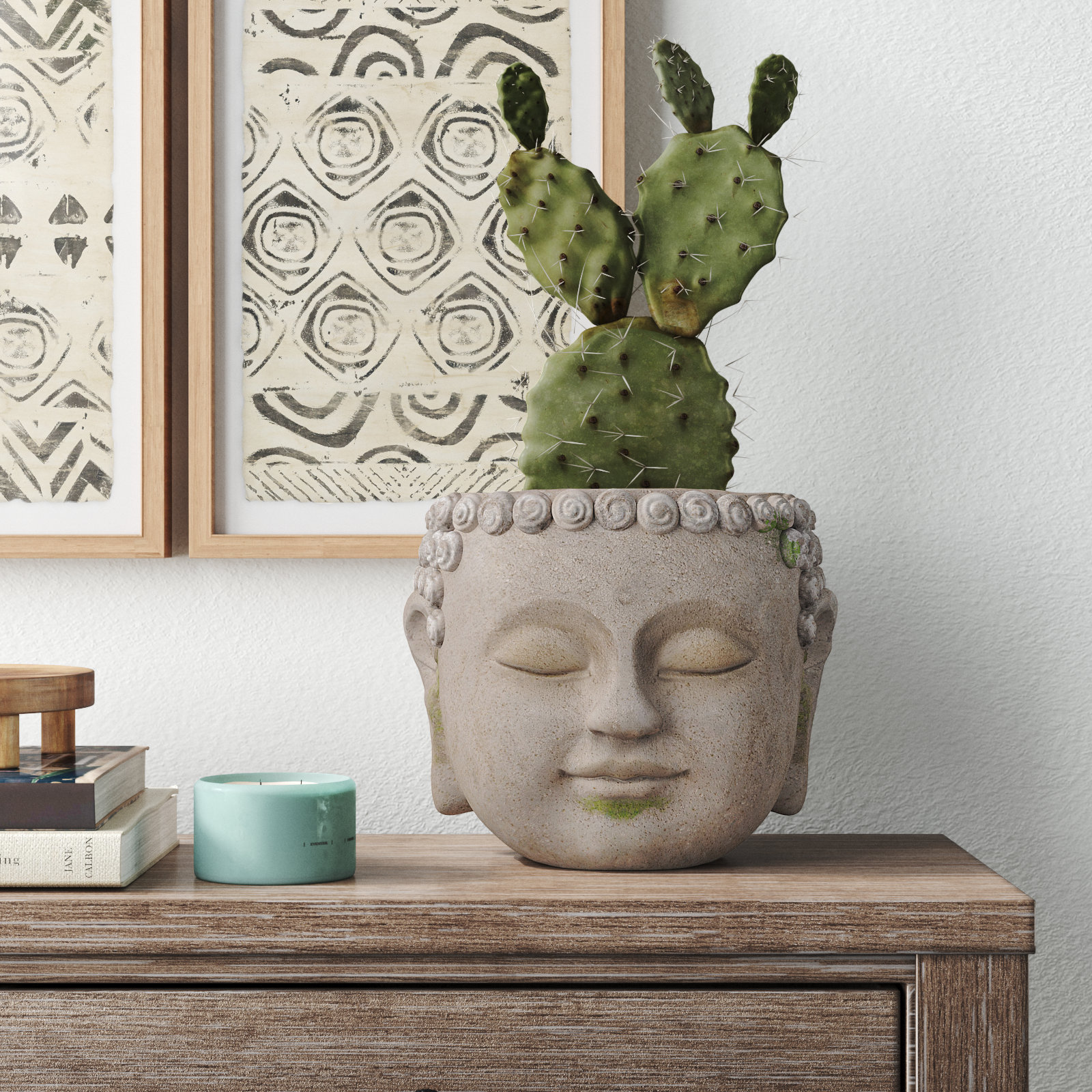 Langley Street Ledbury 11" Buddha Head Planter Grey Planter Creative Polyresin Face Planter
