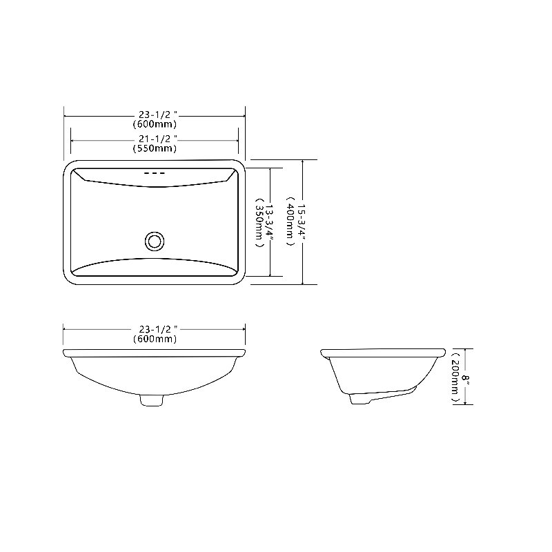 Ceramic Rectangular Undermount Bathroom Sink with Overflow, White