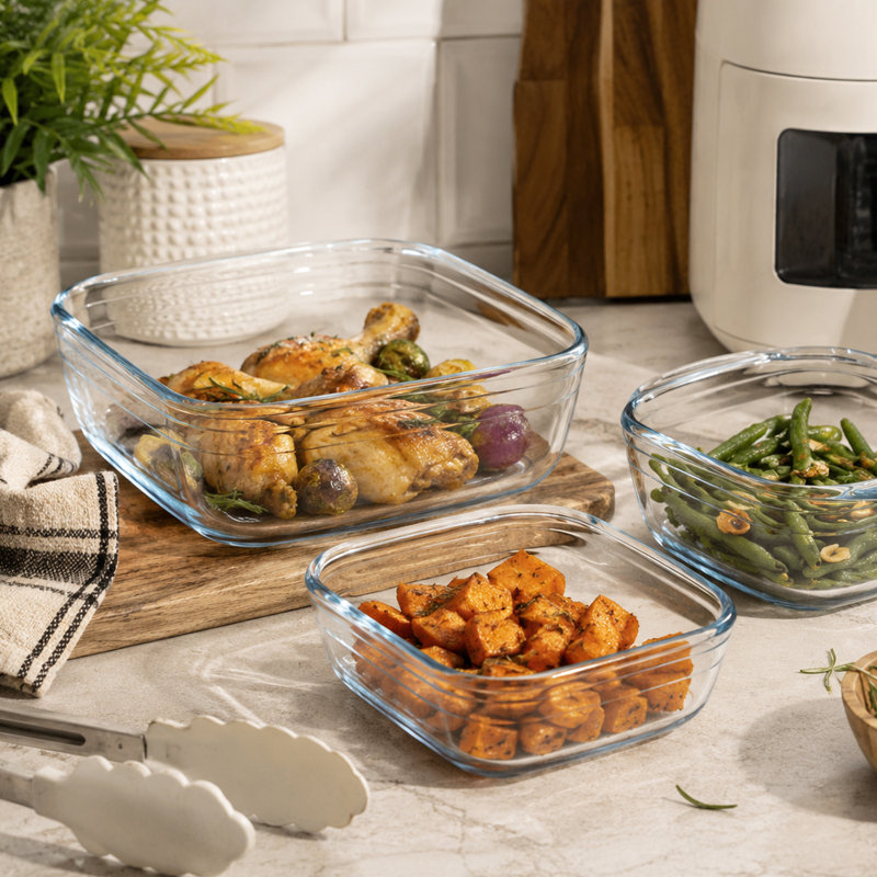 O Cuisine O Cuisine Glass Air Fryer Dish Glass 1 Piece Casserole Set, 25 x 22