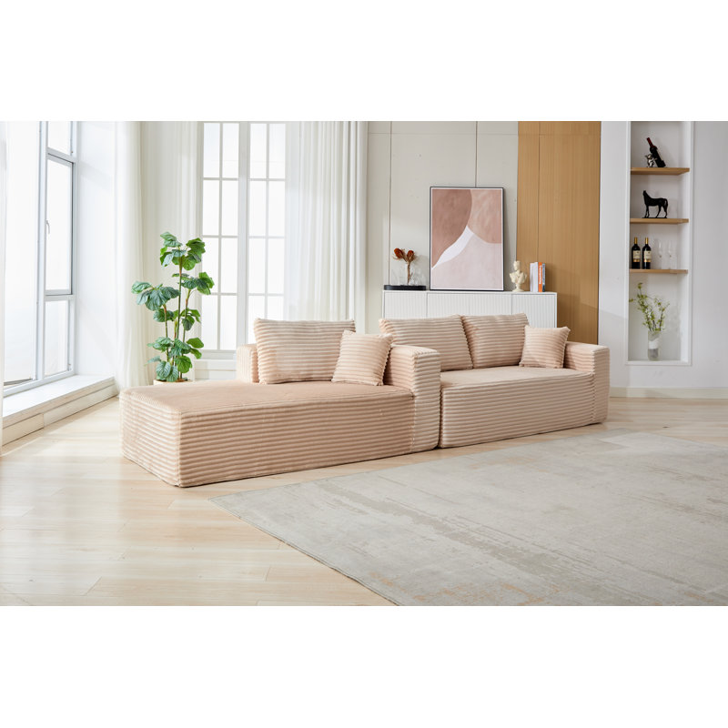 Canapé modulaire en L avec méridienne, canapé sans siège avec assise profonde, canapé-lit modulaire pour le salon, Beige