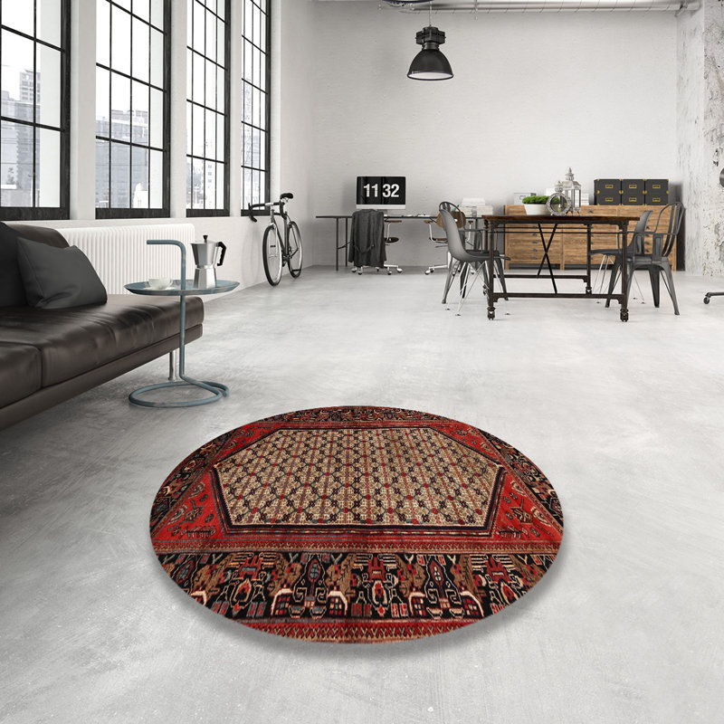 Tapis traditionnel rouge / brun Nobleboro, Rond 3 pi