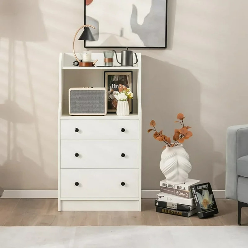 Commode 3 tiroirs Quantasha, Blanc