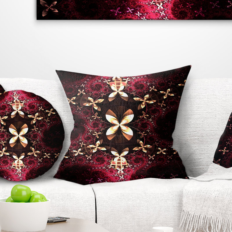 Yellow Red Fractal Flower Pattern - Abstract Printed Pillow, 16" x 16", Throw Pillow