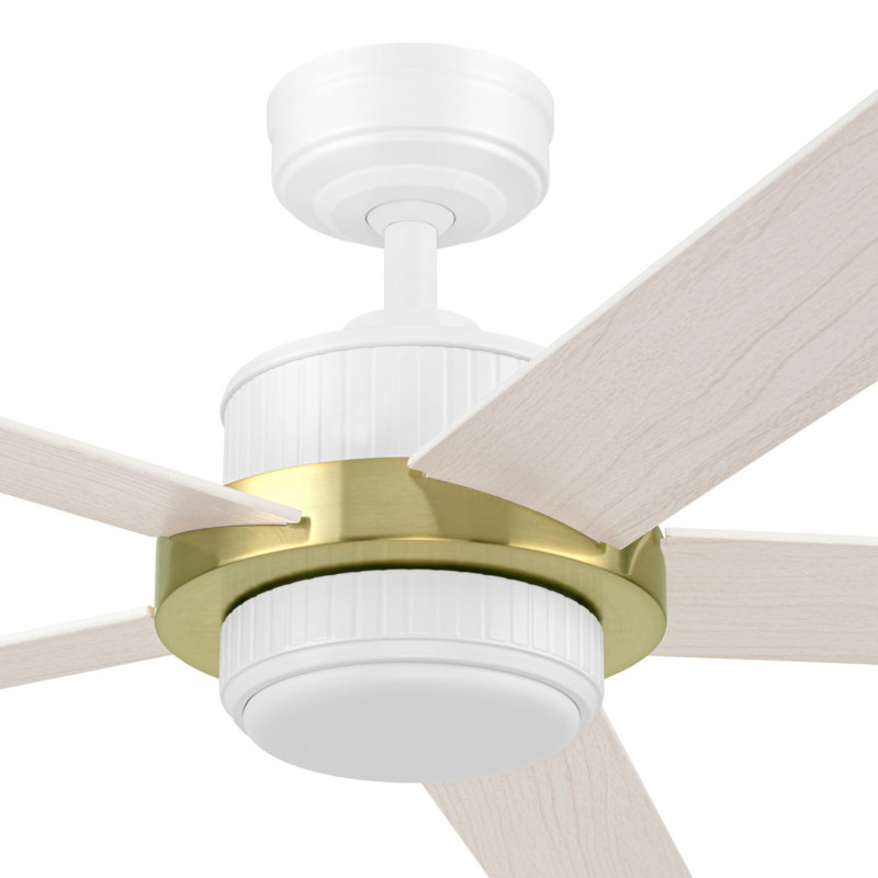 Ventilateur de plafond 52 po blanc et doré Mule Bravar avec pales réversibles en chêne blanc et blanc, White, White