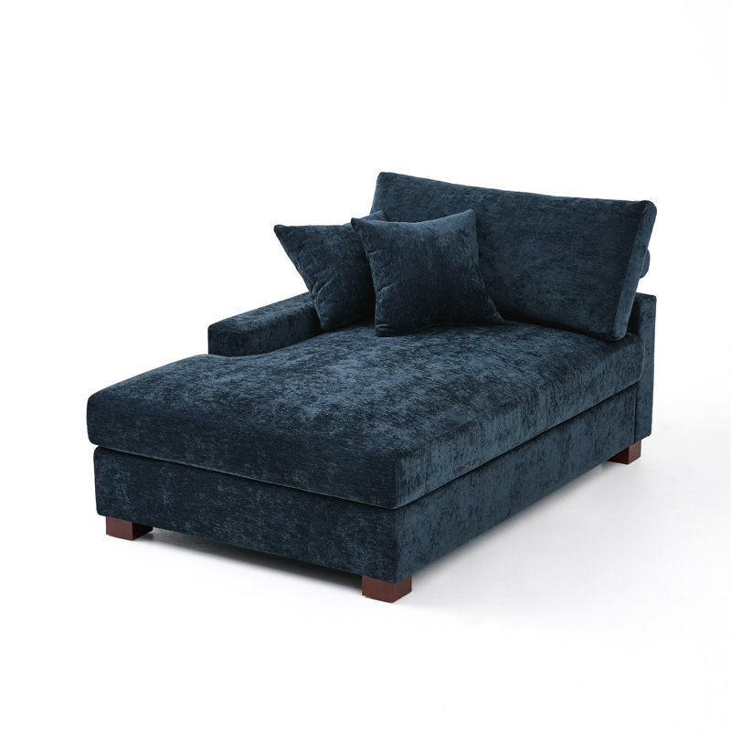 Upholstered Chaise Lounge, Left Hand Facing, Chenille, Blue
