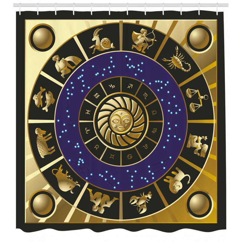 Ensemble de rideau de douche et crochets astrologie, H 69 po x l 105 po