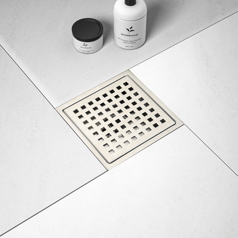 6 Inch Square Shower Floor Drain, Grid Design Anti-Corrosion Detachable Bathroom Drain