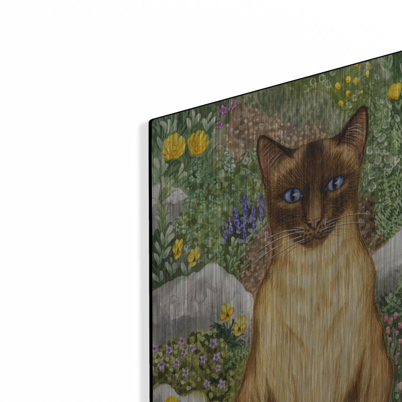  «Siamese Cat In Rock Garden (Front)» par Gale Pitt, art mural en métal, 16 po x 24 po, H 24 po x l 16 po