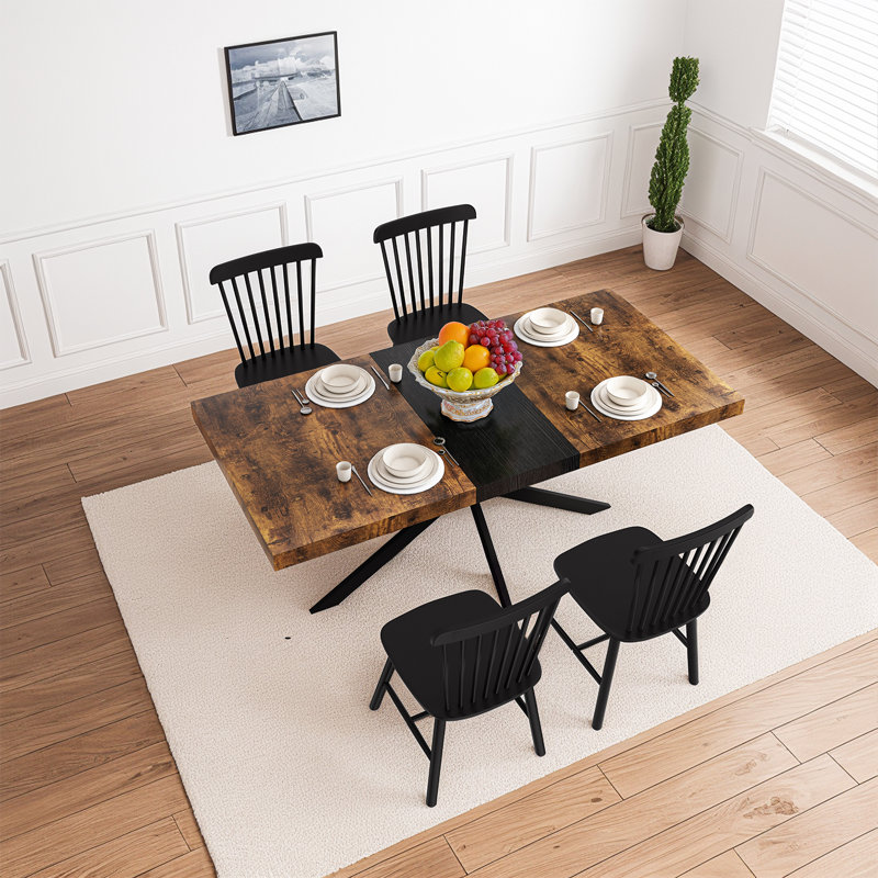 5 Piece Dining Room Set With 55-71 Inch Expandable Rectangle Dining Table And 4Pcs Windsor Dining Chair