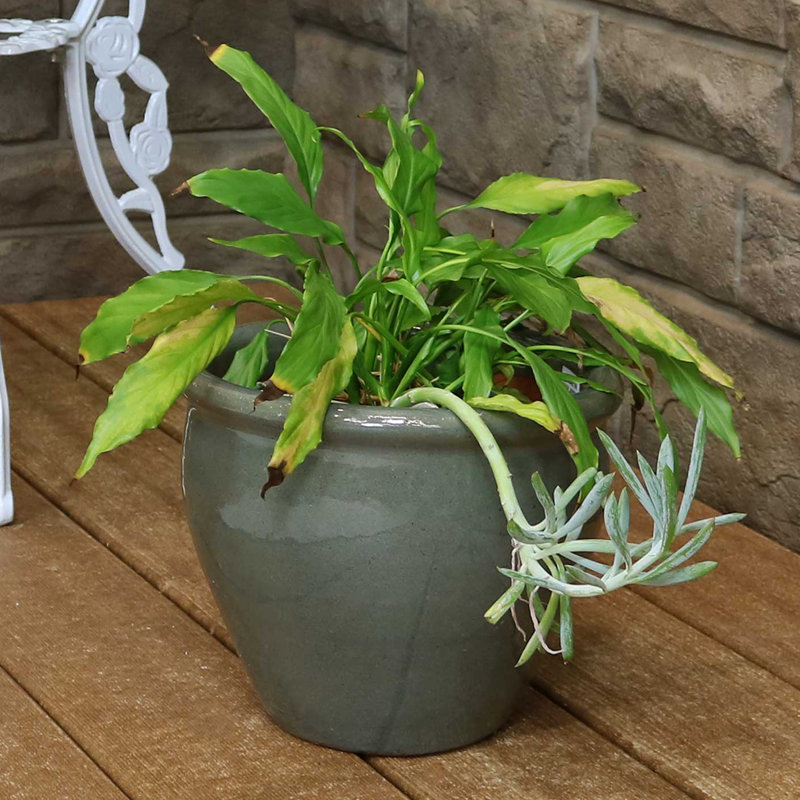 Pot de fleurs d'extérieur en céramique Chalet, Gris, H 8 po x l 9,5 po x P 9,5 po