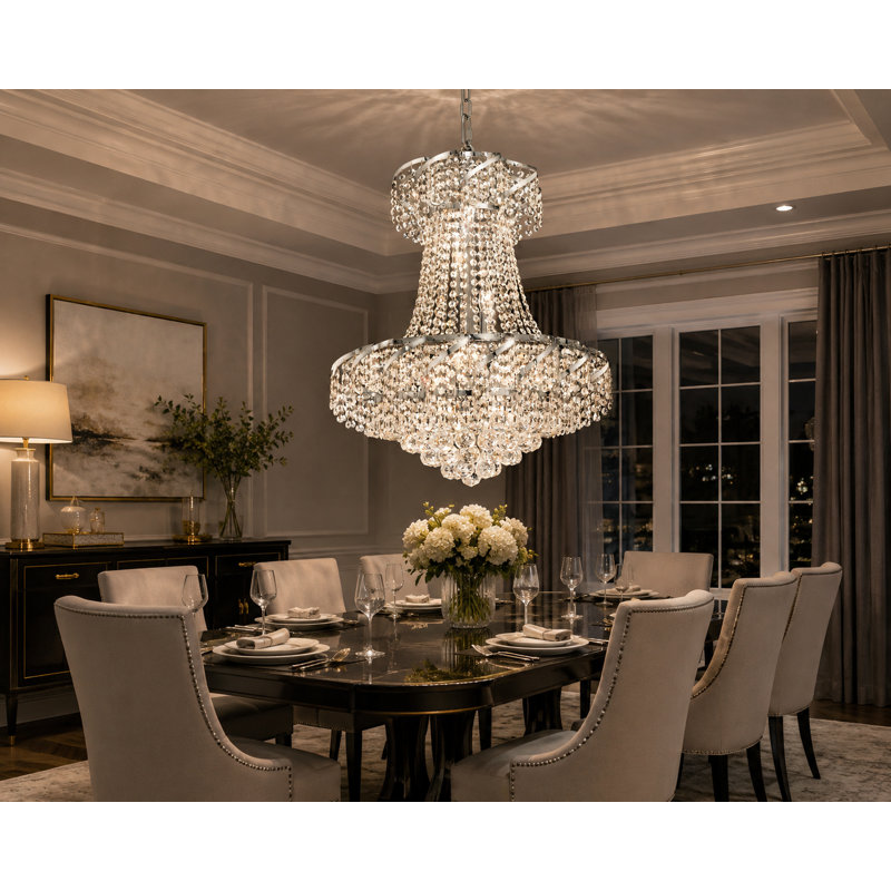 Lustre empire unique et remarquable 12 lumières Zofia, Chrome