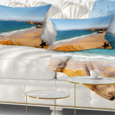 Serene Rocky Bay Portugal - Sea & Shore Printed Throw Pillow