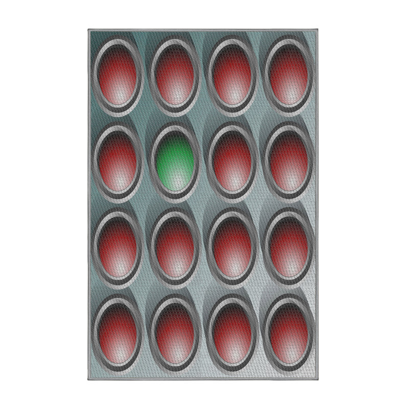 Tapis rouge/vert/gris à motifs, Rectangle 5 pi x 7 pi