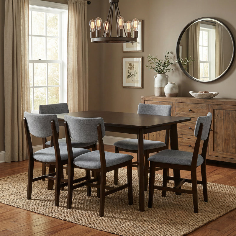 Table de salle à manger rustique en bois massif avec 4 chaises rembourrées, ensemble de salle à manger minimaliste 5 pièces pour la cuisine et la salle à manger