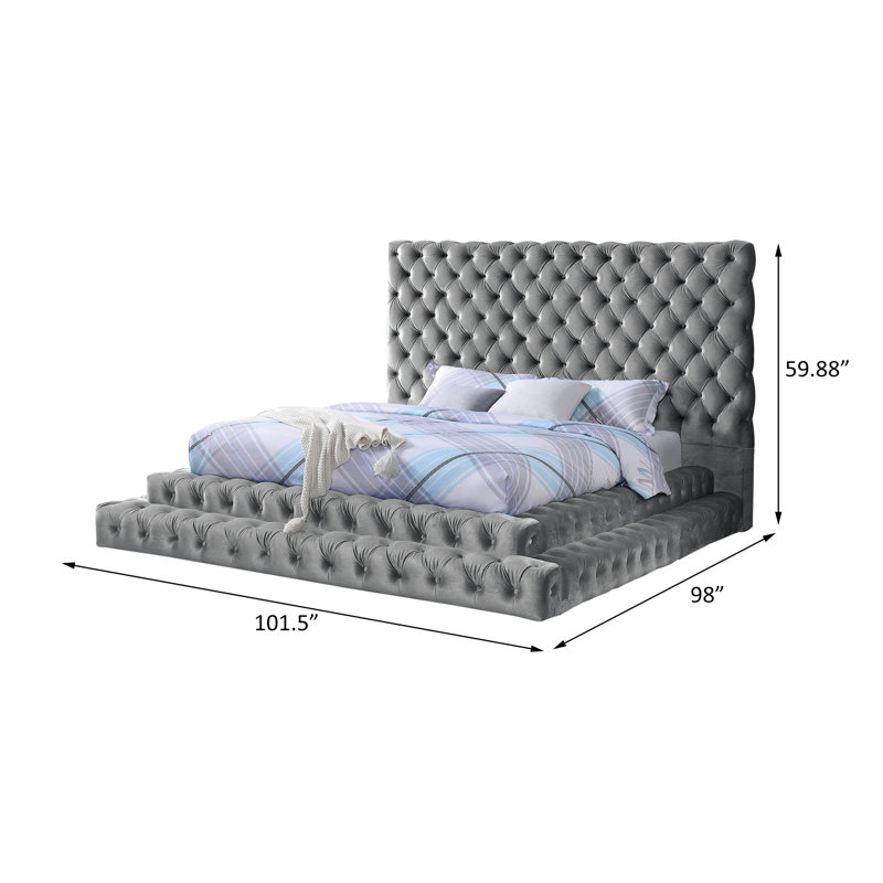 E.King Bed, Gray, Gray, King