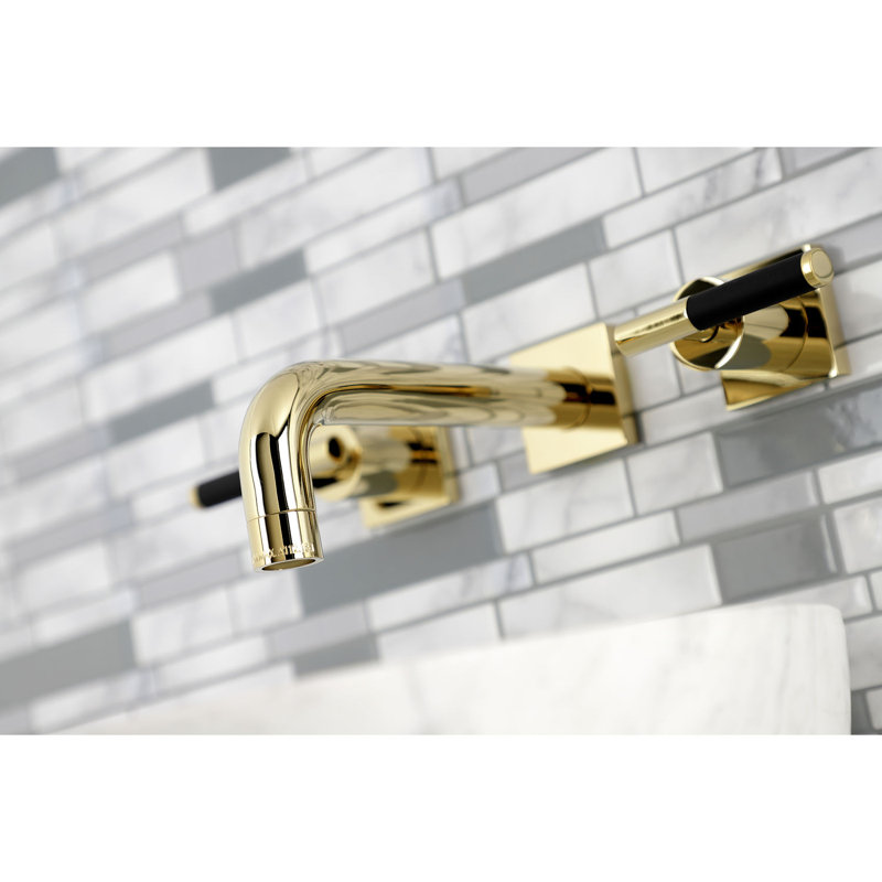 Kingston Brass Millennium Two-Handle 3-Hole Wall Mount Bathroom Faucet, Polished Brass, Lever