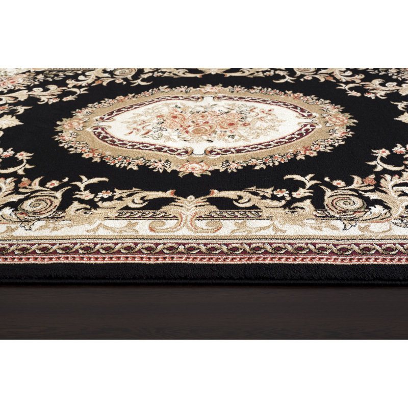 Tapis noir traditionnel, 1'8 "x 2'10"