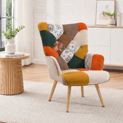 Fauteuil décoratif à haut dossier pour chambre et coin lecture Floral Patchwork