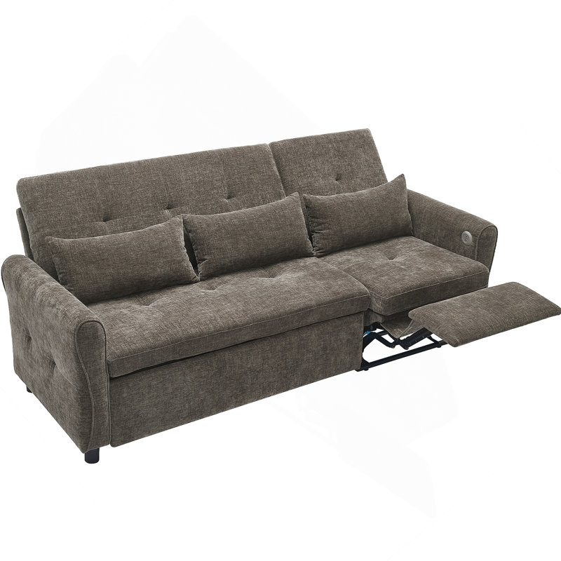 Canapé 3 places 2 en 1 avec lit escamotable et fauteuil inclinable réversible, gris foncé, idéal pour les salons multifonctionnels modernes
