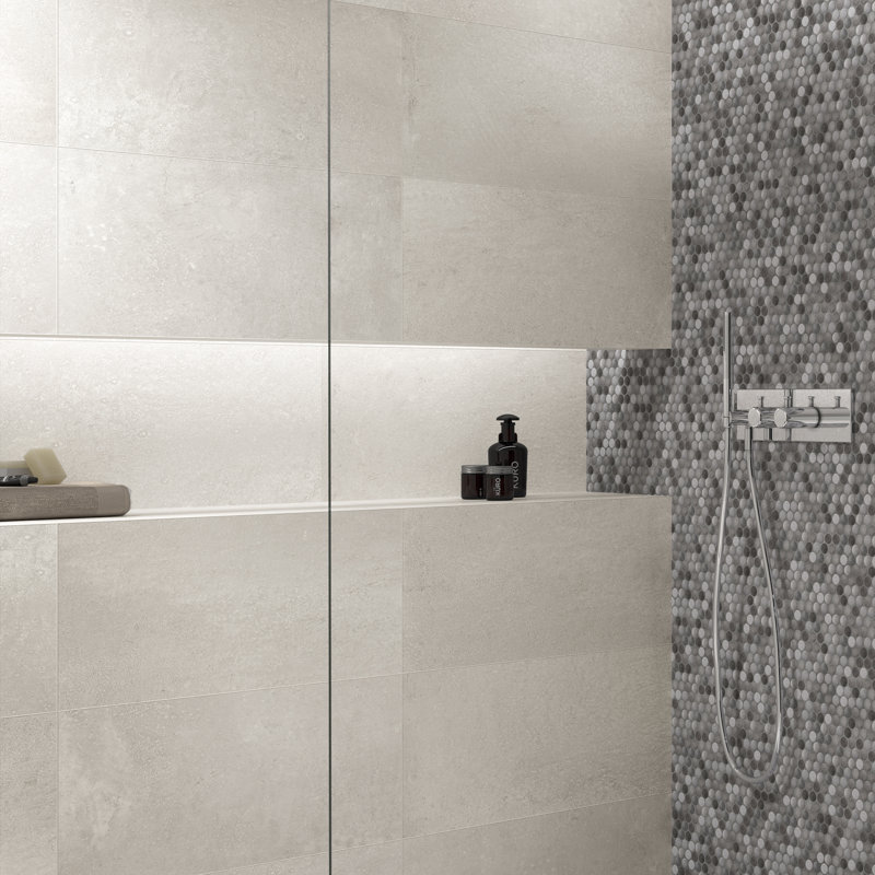 14.7 x 14.7 cm Beveled Porcelain Tile, Grey