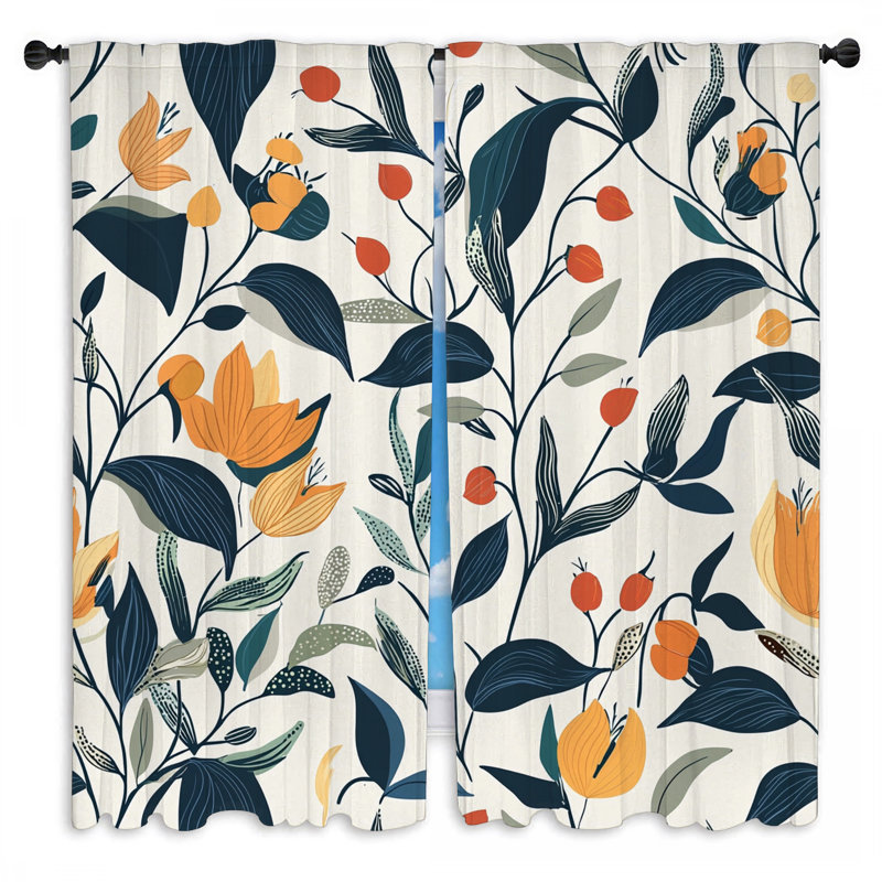 Rideaux à motif botanique à motif floral - 2 panneaux, L 40 po x L 82 po