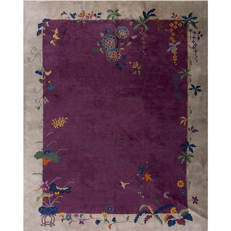 Wool Antique Rectangle Knotted Chinese - Art Deco Purple Room Size 1920s Rug