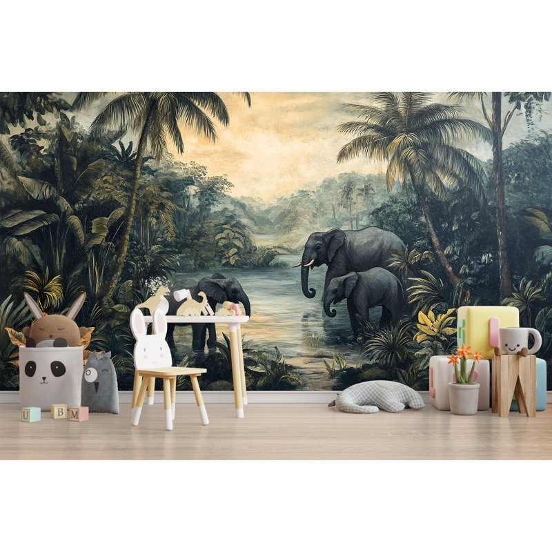 Papier peint Elephant Jungle Safari Kids, L 75 po x l 50 po, Non tissé