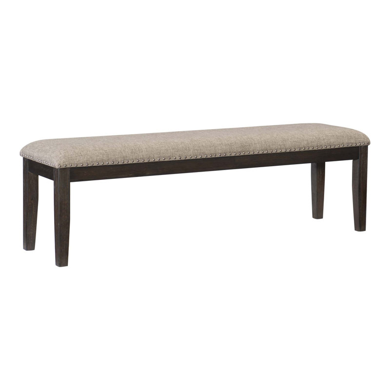 Banc en bois de style traditionnel avec siège rembourré et garniture cloutée, finition brossée rustique pour les salles à manger