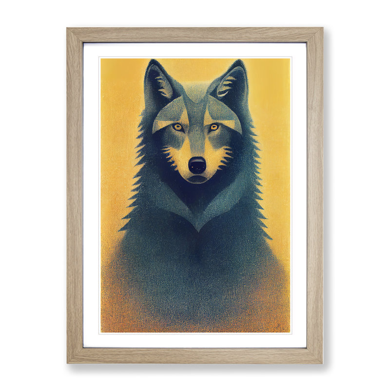 Retro Wolf - Framed Print, 34cm H x 25cm W x 2cm D, Oak Framed