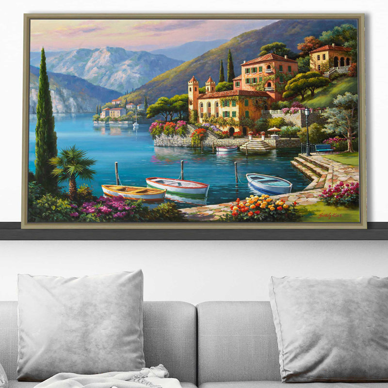 «Villa Bella Vista» par Sung Kim - peinture, Reproduction avec cadre flottant, H 21,5 po x l 33,5 po, Champagne