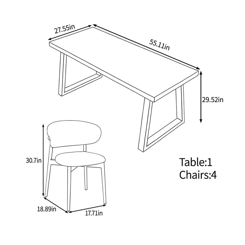 Ensemble de table entièrement en bois massif, H 29,92 po x L 55,11 po x l 27,55 po