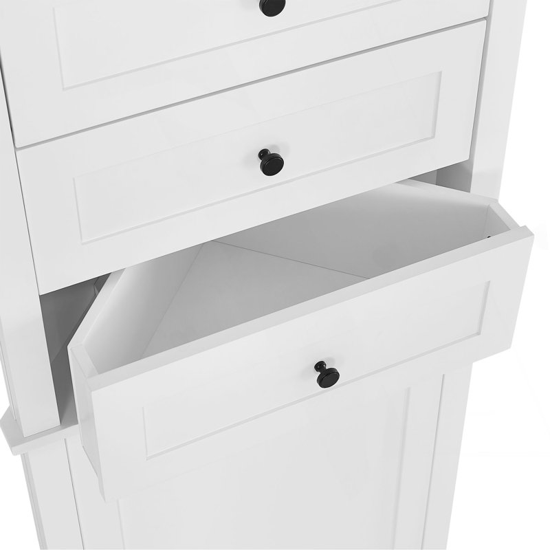 Armoire haute triangulaire avec 3 tiroirs et tablettes réglables pour la salle de bain, la cuisine ou le salon, Blanc