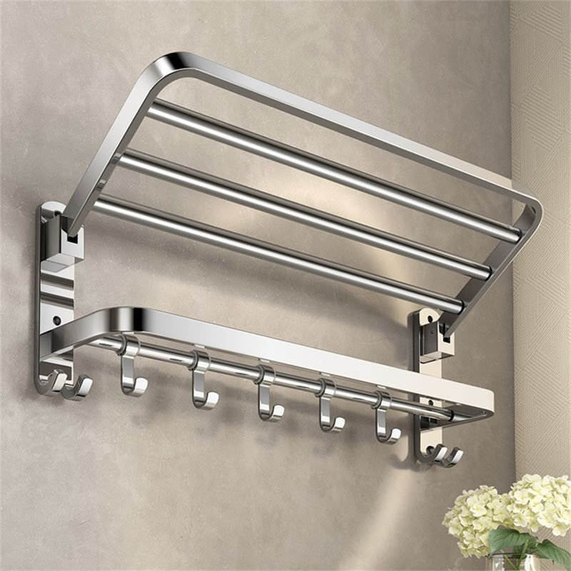 Porte-serviettes en acier inoxydable sans perçage, porte-serviettes pliable de 50 cm pour mur et porte