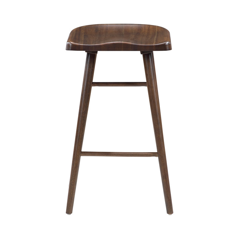 Ensemble de 2 tabourets de bar à finition brune avec siège en selle et structure en bois robuste