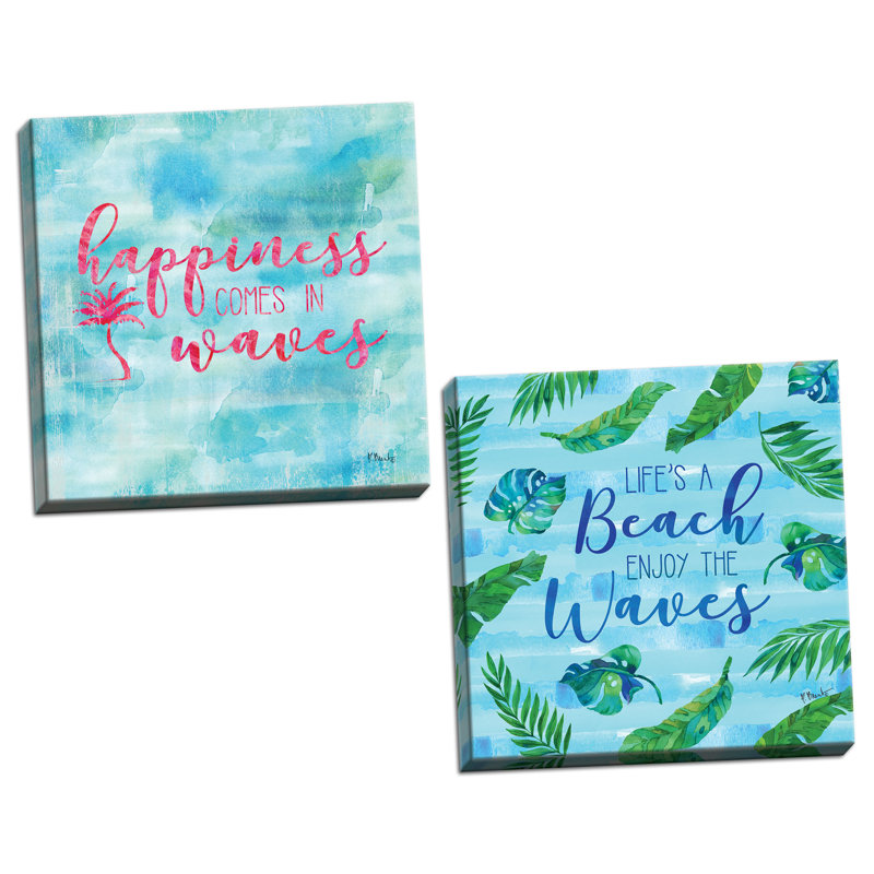 «Beach Inspiration I & II» par Paul Brent - impression d'art textuel 2 pièces, H 12 po x l 12 po x P 0,75 po, Toile tendue