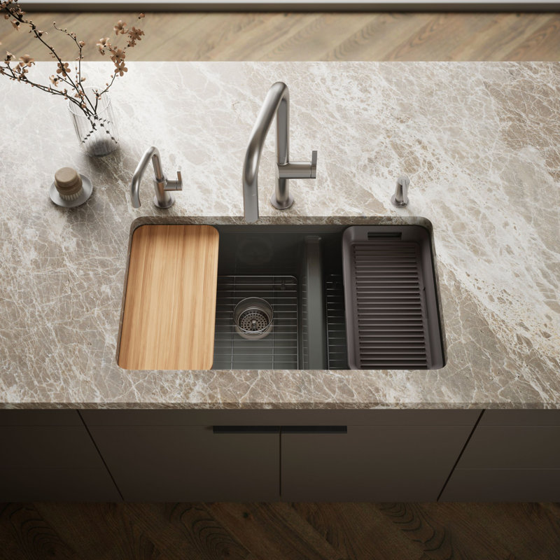 Riverby 33" undermount double-bowl workstation kitchen sink, Gris tonnerre