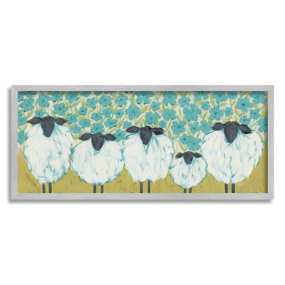 «Sheep Family Blue Daisy», estampe numérique texturée par Michele Norman